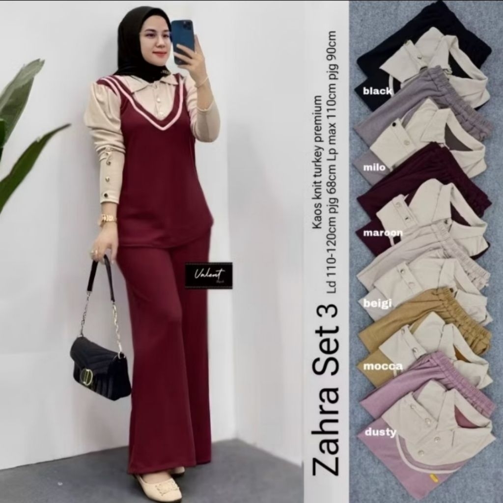 ZAHRA SET 3 KAOS KNIT POLOS KOMBINASI