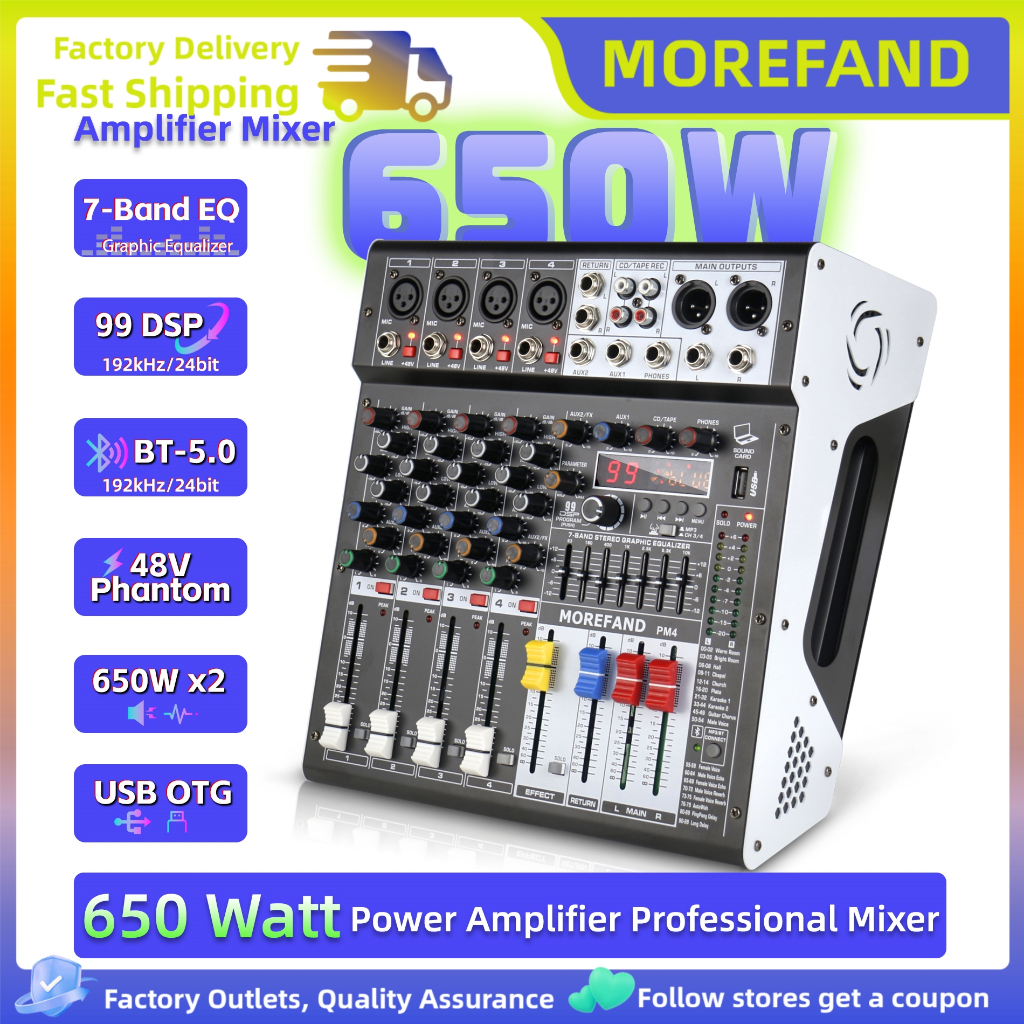 Power Mixer Amplifier Mixer PM-4 PRO MAX 2x650 WATT Power Amplifier Professional Mixer