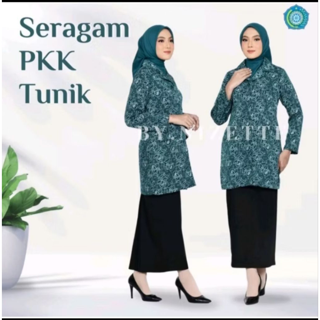 Seragam Batik PKK Model Tunik Terbaru Hijau Tosca