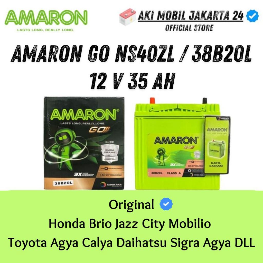Aki Mobil Honda Mobilio AMARON GO NS40ZL Aki Kering 12 V 35 Ah BRIO