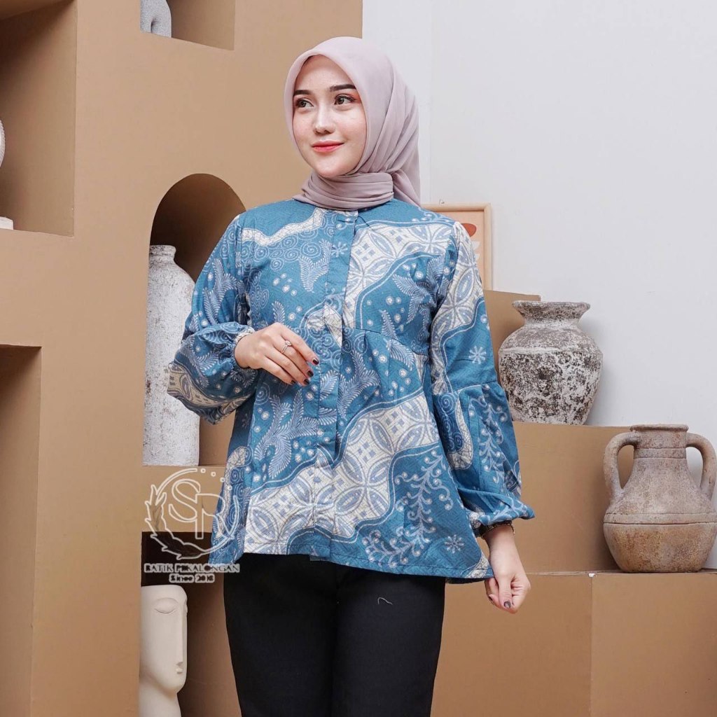 ATASAN BLOUSE BATIK LENGAN BALON UKURAN (M L XL XXL) - ATASAN WANITA