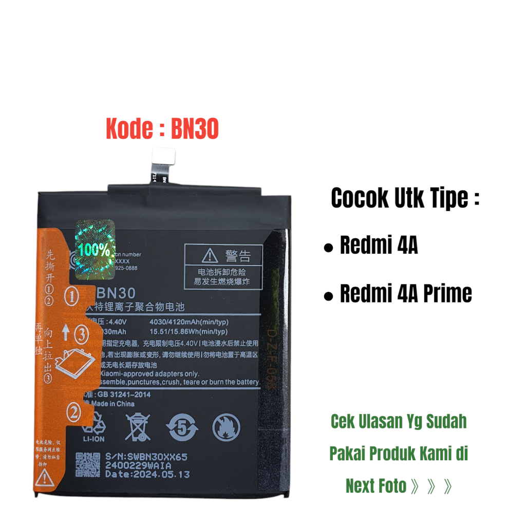 Baterai Battery Batre Xiaomi Redmi 4A / Redmi 4A Prime BN30 BN 30 Original