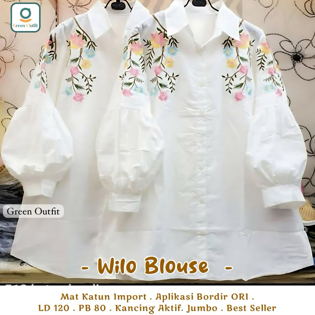 Blouse Putih Jumbo Bordir Bunga Cantik Atasan Terbaru Wanita Muslimah Kekinian Baju kemeja blus pere