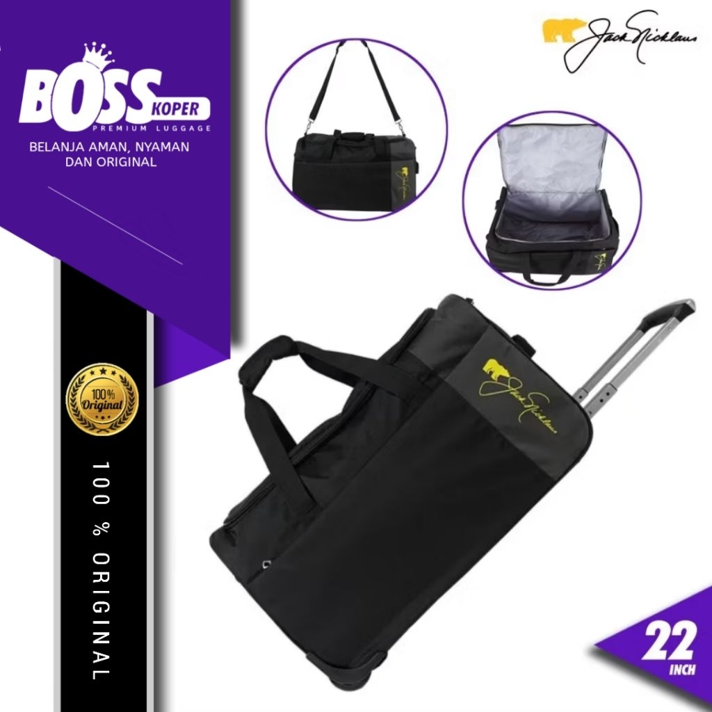 Travel bag 22 inch JACK NICKLAUS duffle tolly roda trolley mudik tas traveling original