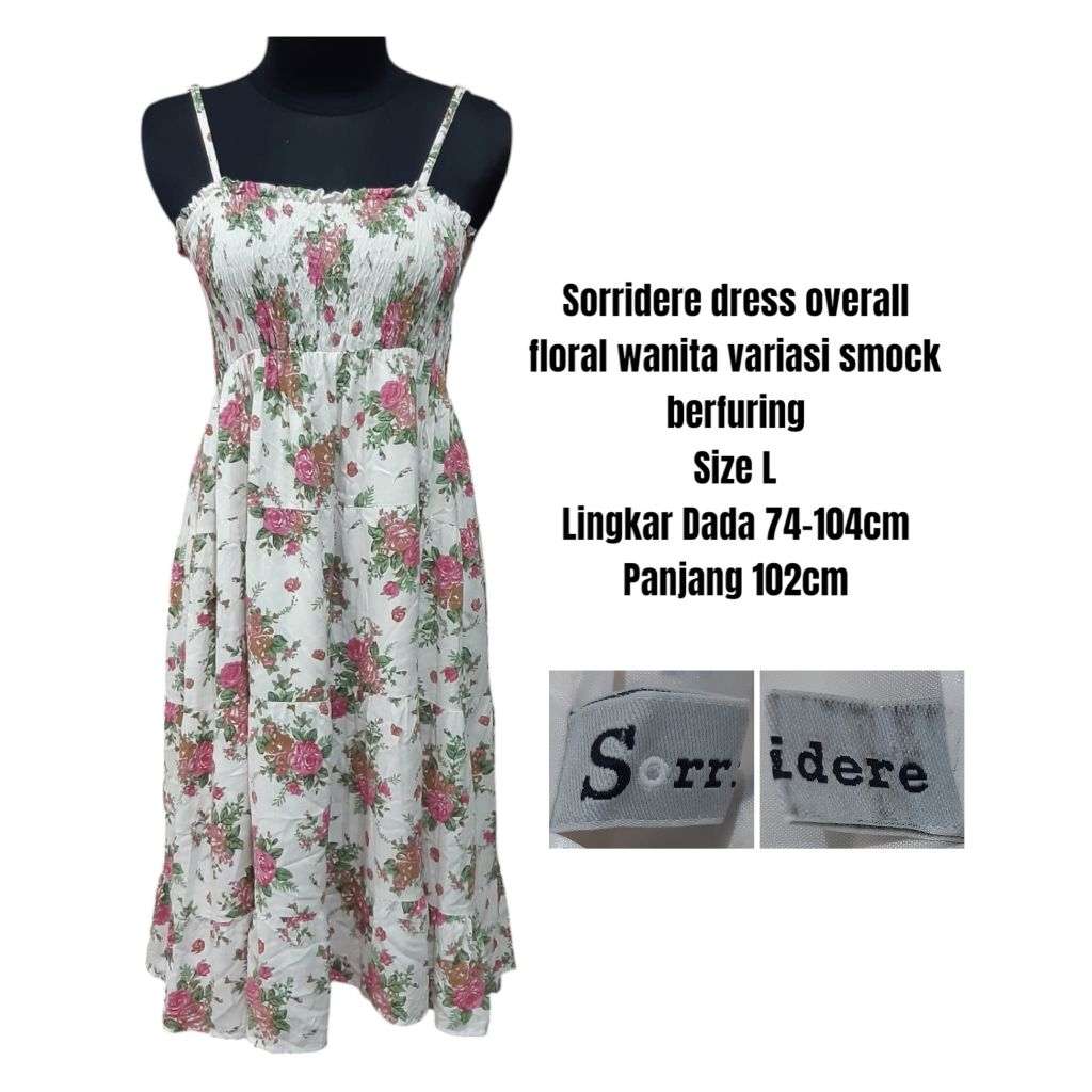 Dress overall floral wanita variasi smock berfuring