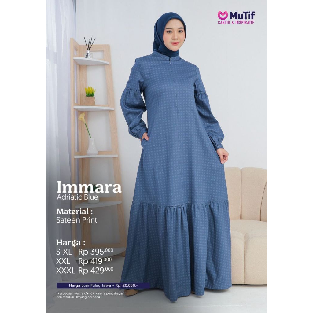 Mutif Gamis Blue Premium Immara | Gamis Mutif Terbaru 2025 Immara Adriatic Blue | Gamis Blue Kekinia
