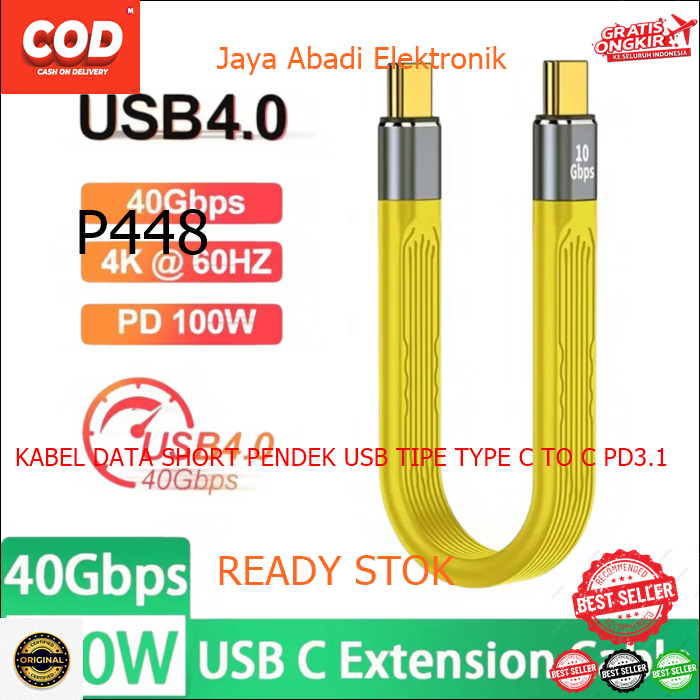 P448 COD ORI KABEL DATA SHORT PENDEK USB TIPE TYPE C TO C PD3.1 USB4.0 5A 240W GEN3 4K 15CM Pengisia