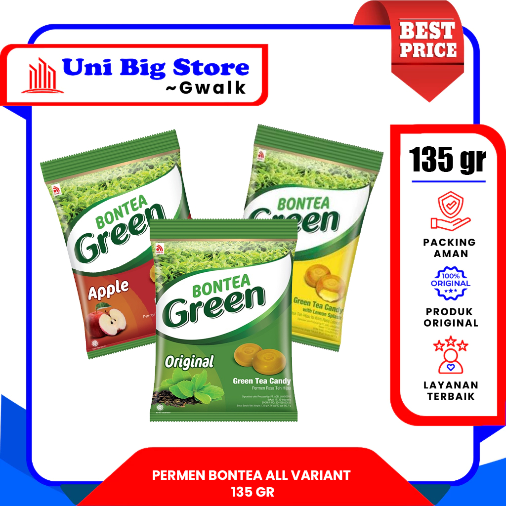 

PERMEN TEH BONTEA GREEN TEA ORIGINAL - LEMON - APPLE CANDY - 135 gr