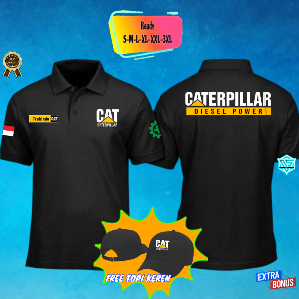 KAOS KERAH CASUAL CAT DIESEL POWER TRAK SAFETY FIRST BAHAN ADEM NYAMAN DIPAKAI FREE TOPI