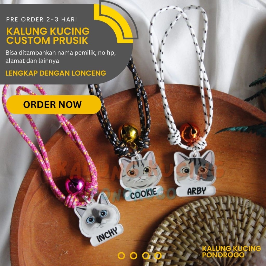 KALUNG KUCING CUSTOM NAMA AKRILIK TALI PRUSIK