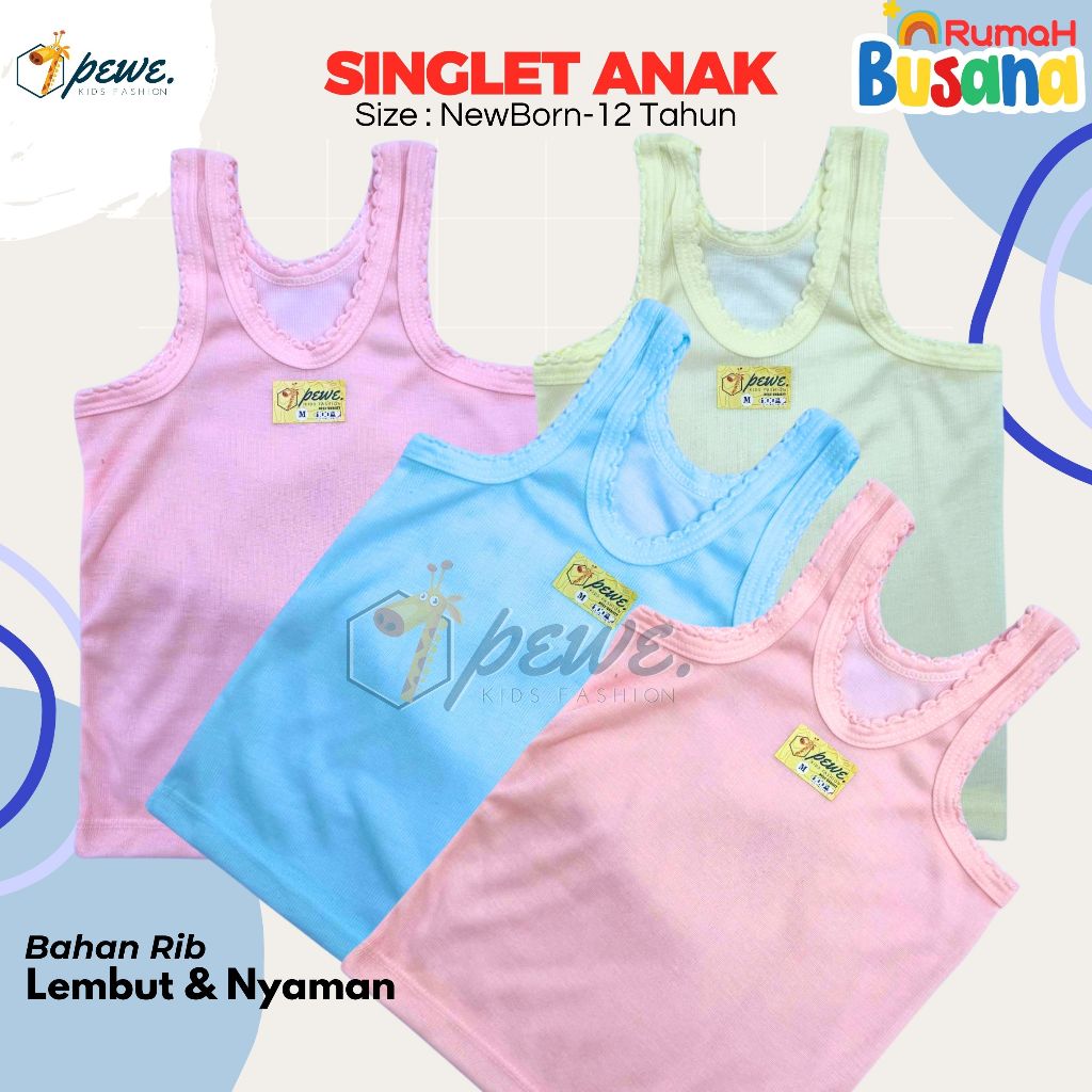 6 Pcs Singlet Kaos Kutang Bayi & Anak Polos Warna - kutang Anak Kaos Dalam Bayi dan Perempuan Tangto