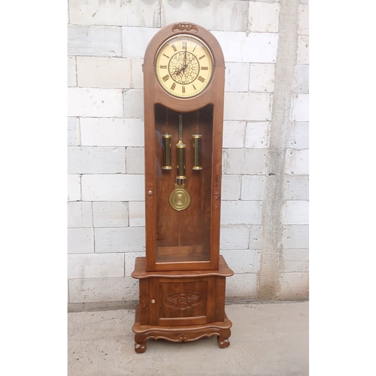 JAM HIAS GRANDFATHER CLOCK KAYU JATI UKIR KLASIK / LEMARI JAM HIAS JATI / ALMARI JAM HIAS