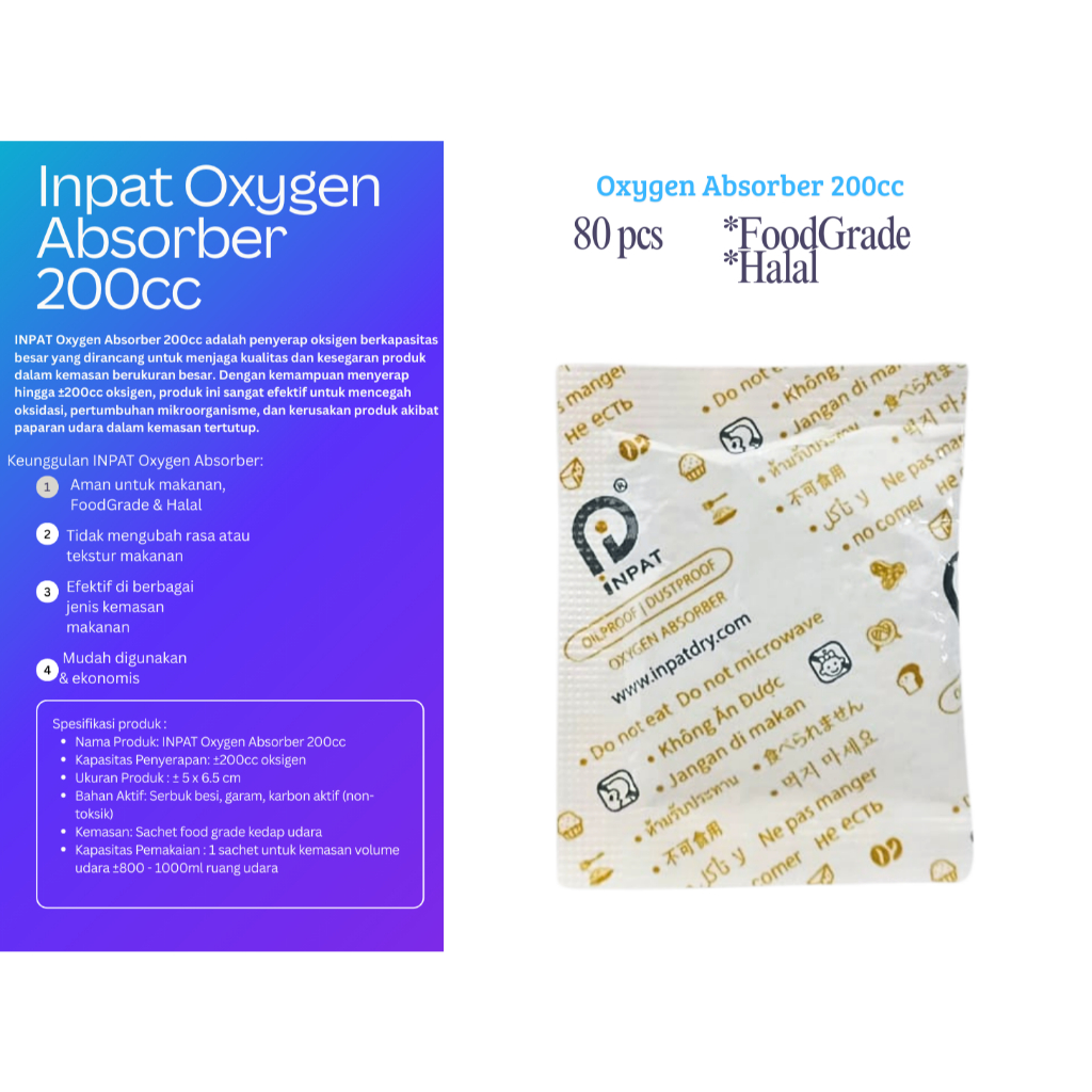 Oxygen Absorber 200cc Pengawet Makanan Berminyak Anti Jamur Food Grade 80pcs