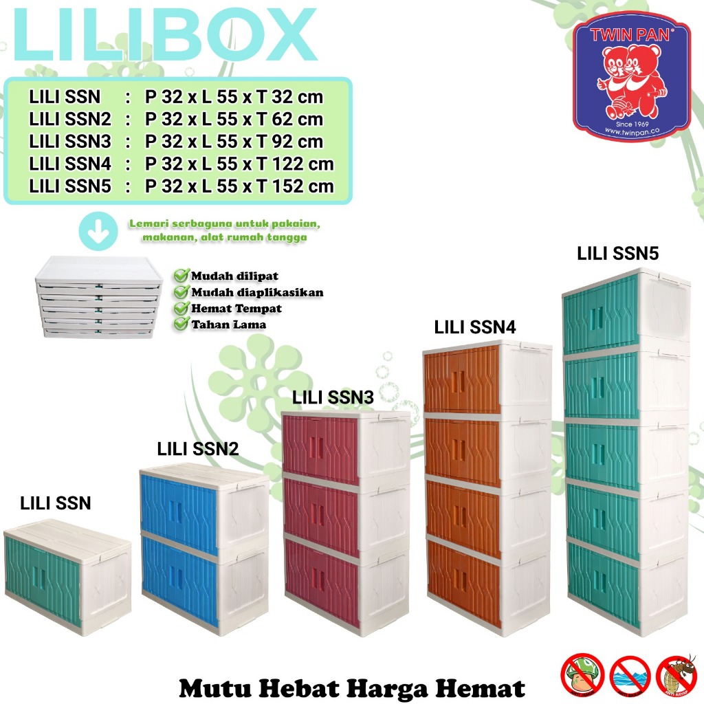 LILIBOX TWIN PAN / LACI LEMARI MINIMALIST / LACI LEMARI FOLDABLE / KONTAINER LIPAT / KONTANER RAK SU
