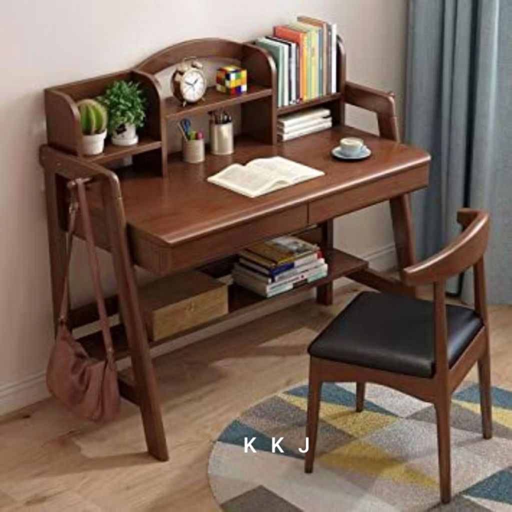 set meja belajar//Meja kerja kayu jati