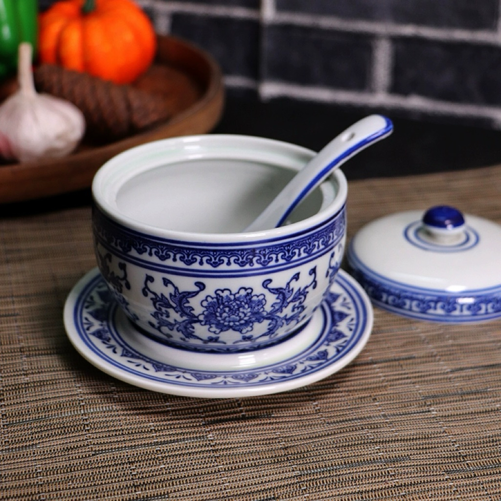 Mangkok Sup Keramik Biru Putih Ming Set