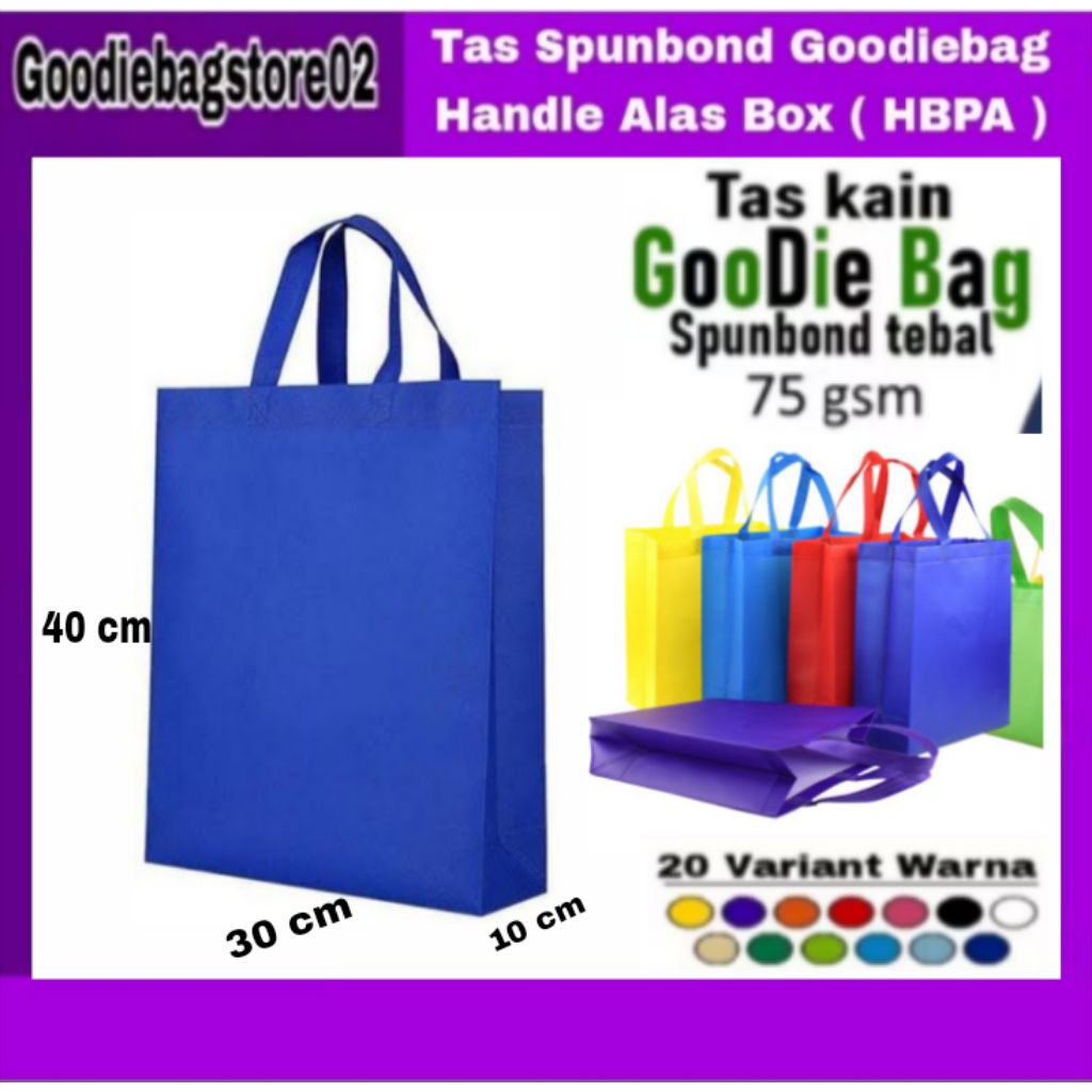 

Tas Kain Spunbond Goodie Bag Handle Alas Box 30x40 cm Souvenir Seminar Taskado Ulangtahun Seminar Taskado Ulangtahun Polos Belanja