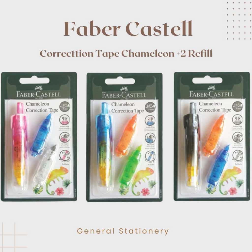 

Faber Castell Correction Tape Chameleon + 2 Refill Bar Pink , Blue , Black / Tip-Ex Kertas Merk Faber Castell