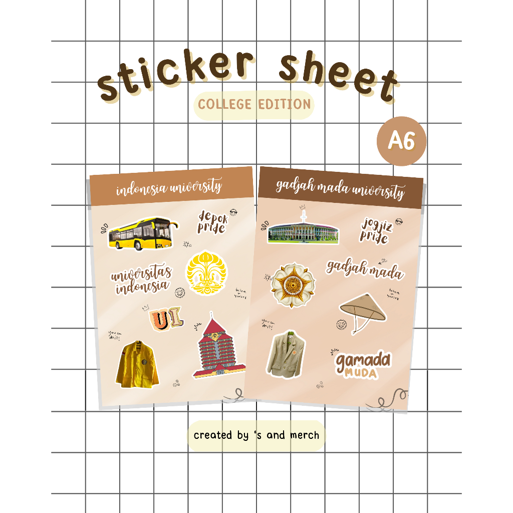 

COLLEGE STICKER SHEET A6 | STICKER UTBK | STIKER KAMPUS HALFCUT