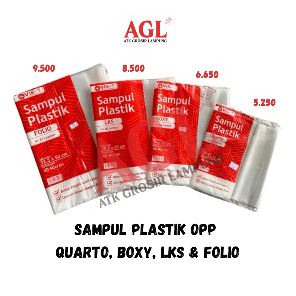 

VIS-1 - (pack) Sampul plastik opp ukuran QUARTO, BOXY, LKS & FOLIO isi 20pcs per pack - Grosir