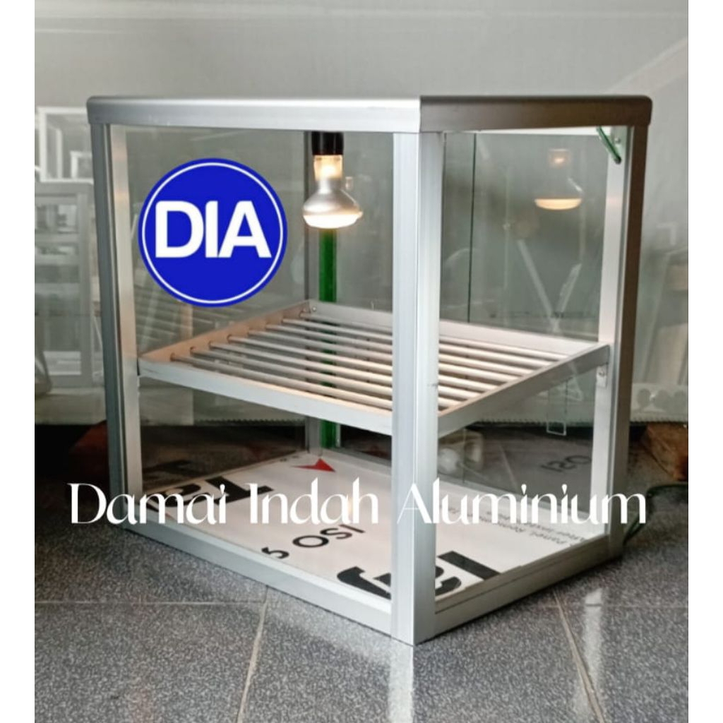Etalase Display Makanan dengan Lampu Penghangat, Aluminium dan Kaca