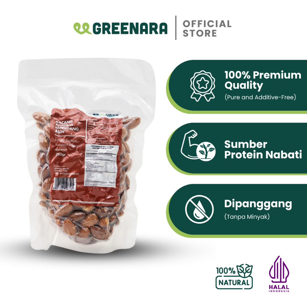 

Greenara - Kacang Almond Panggang Asin 250gr / Lightly Salted Roasted Almond