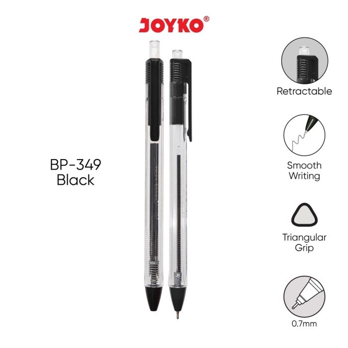

Pulpen Joyko BP-349 Bollpoin Tinta Hitam Tip 0,7mm Lusinan Isi 12 pcs