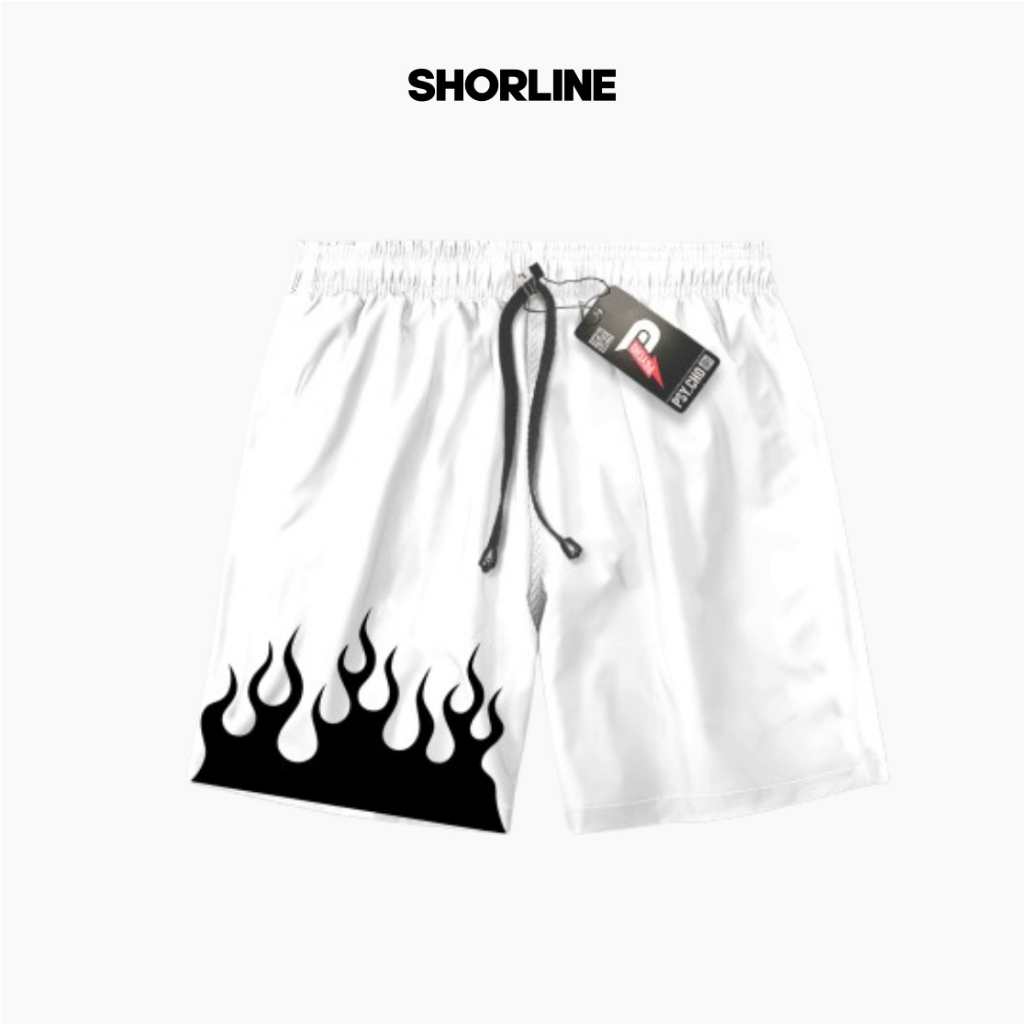 SHORLINE Celana Pendek Motif Api | Celana Pendek Boxer Pria Sablon DTF Warna Putih