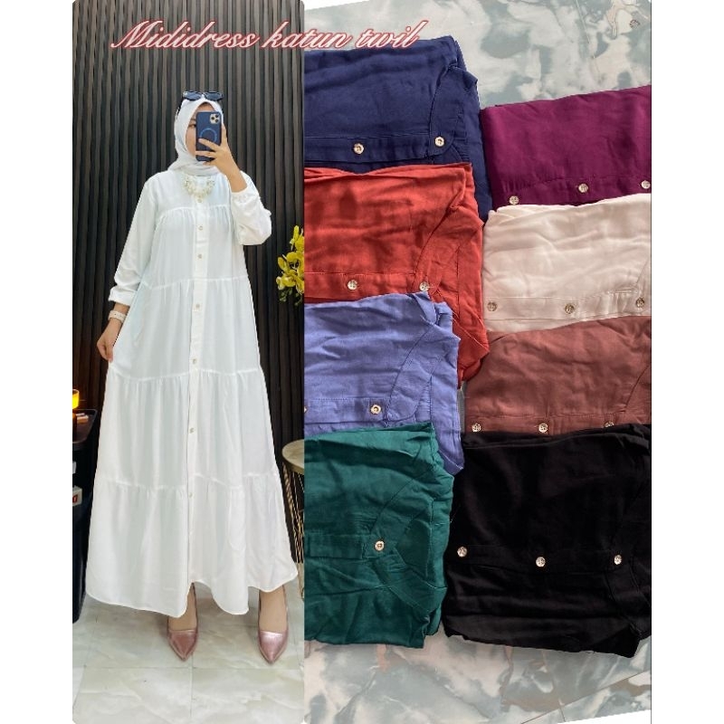 Midi Dres susun polos twill