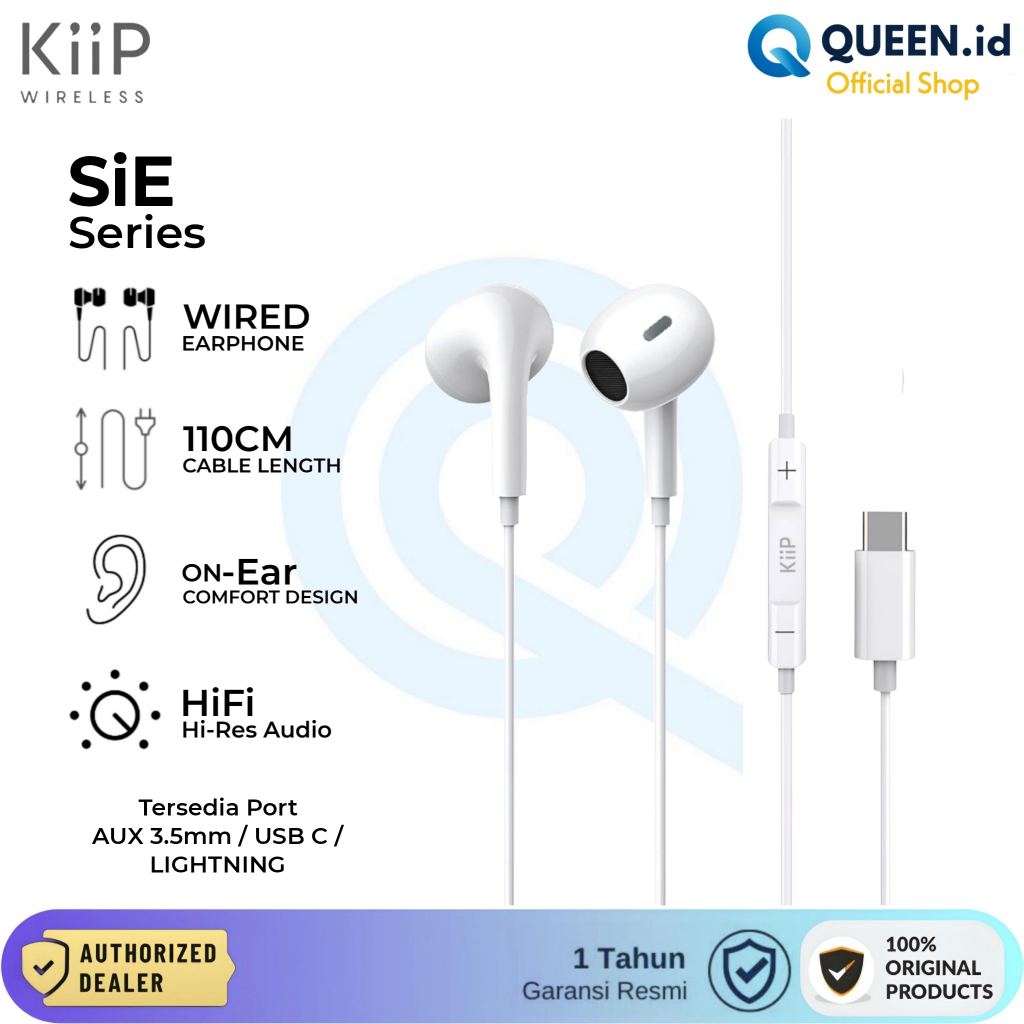 KIIP SIE Wired Earphone Headset Kabel 110cm Aux 3.5mm TYPE C Lightning Jack Audio With Mic On-Ear
