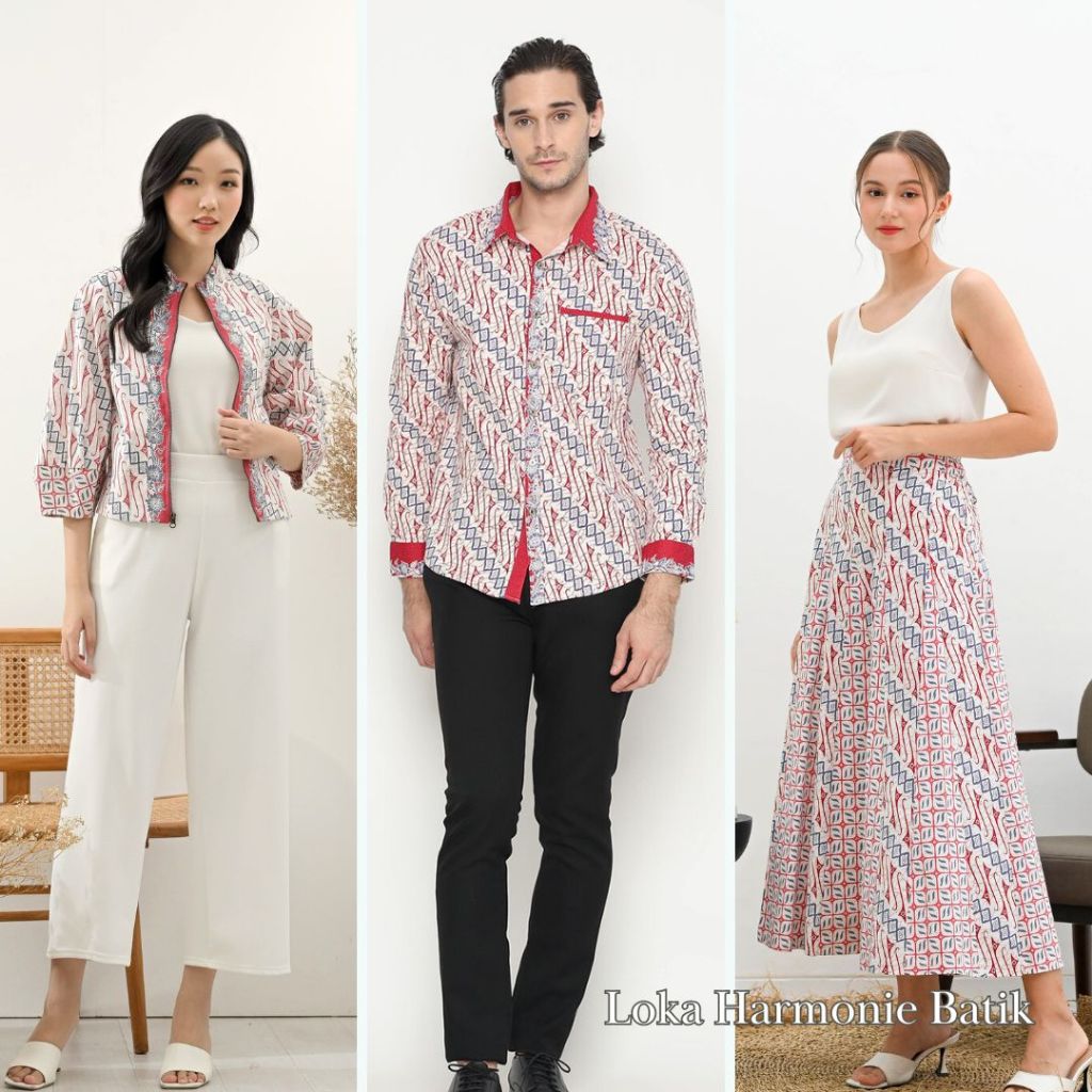 Batik Motif WIB Pink Putih - Baju Atasan Dress Kemeja Batik Keluarga Pasangan Couple Anak Modern Kek