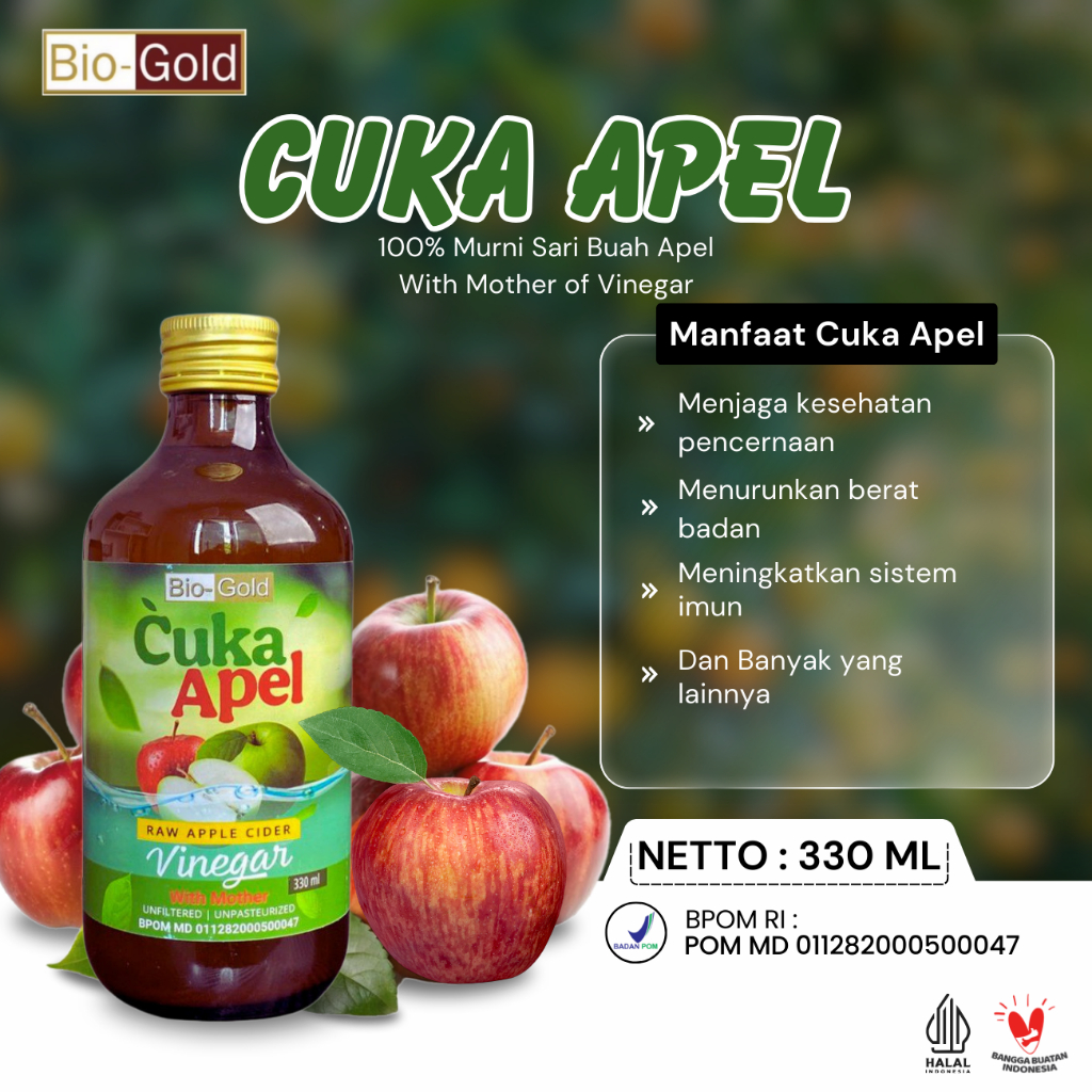 

Bio Gold Cuka Apel Original - Apple Cider Vinegar 330ml Diet Detoks Menurunkan Berat Badan Aman BPOM