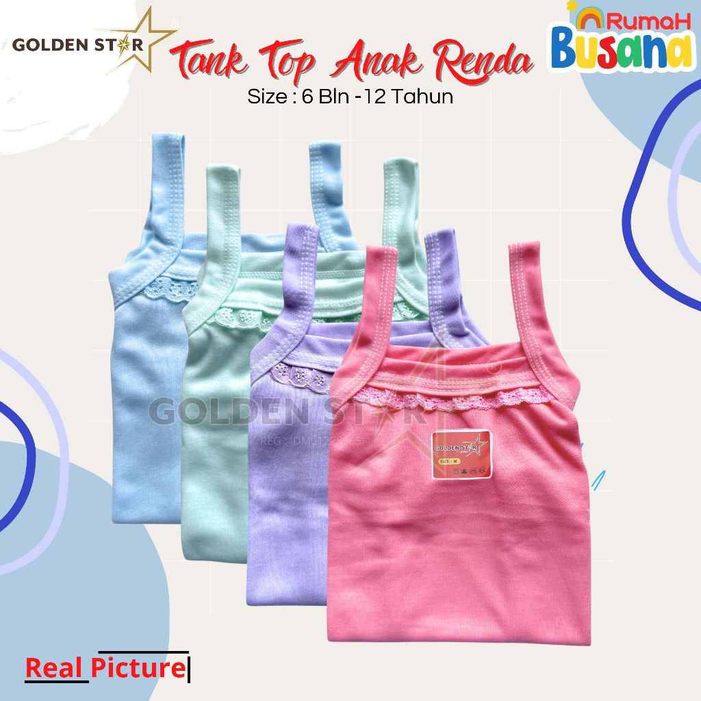 6 Pcs Kaos Dalam Anak perempuan renda Warna / Tanktop putih Anak Perempuan Sampai Remaja Lusinan / K