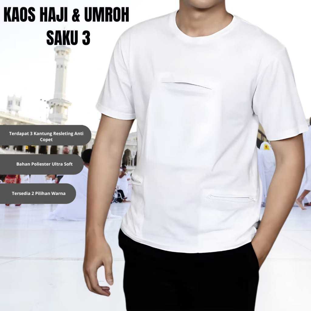 KAOS UMROH DAN HAJI ADA KANTONG DEPAN RESLETING