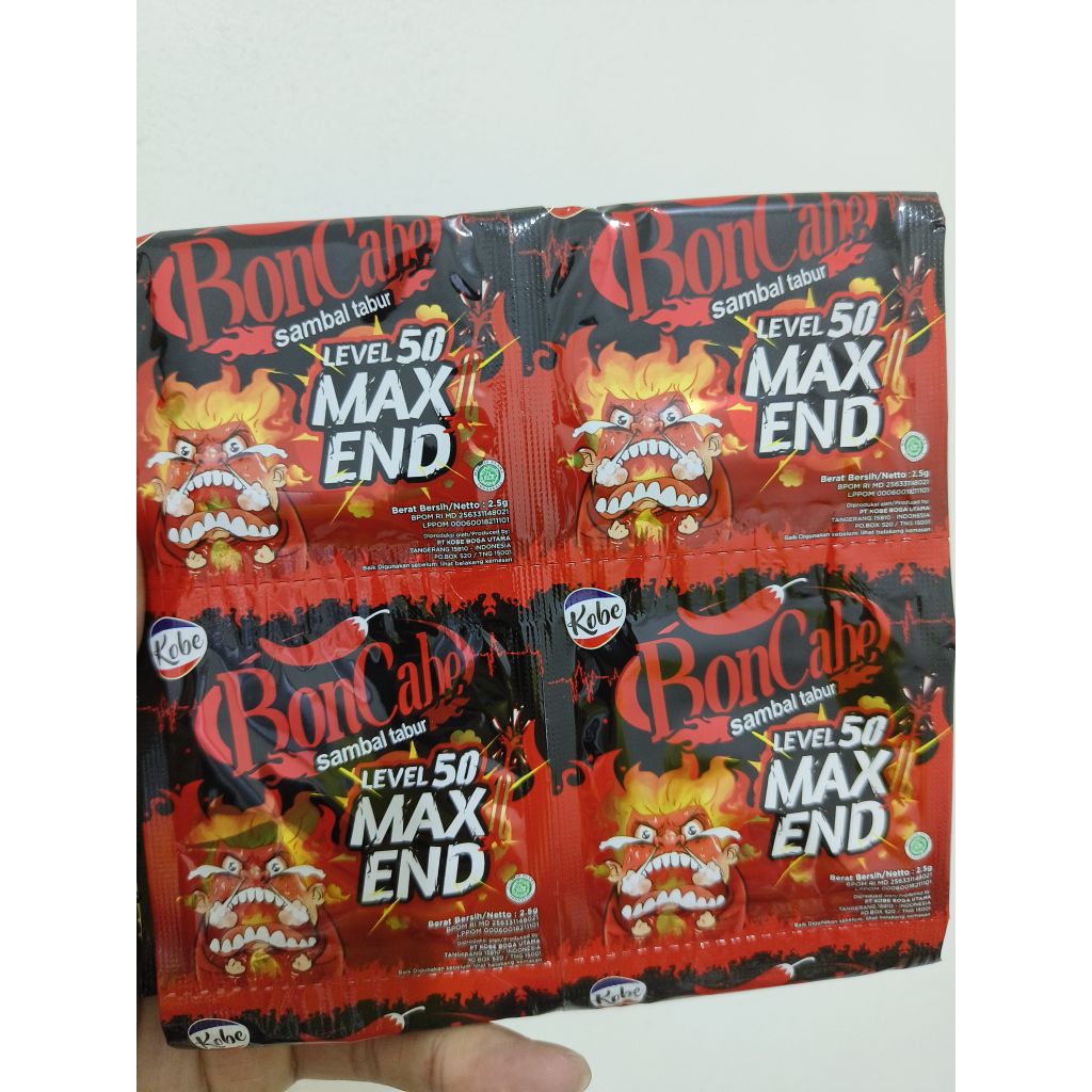 

Bon cabe Sambal Tabur Kobe Level 50 Max End Kemasan 1 Renceng isi 12 Sachet