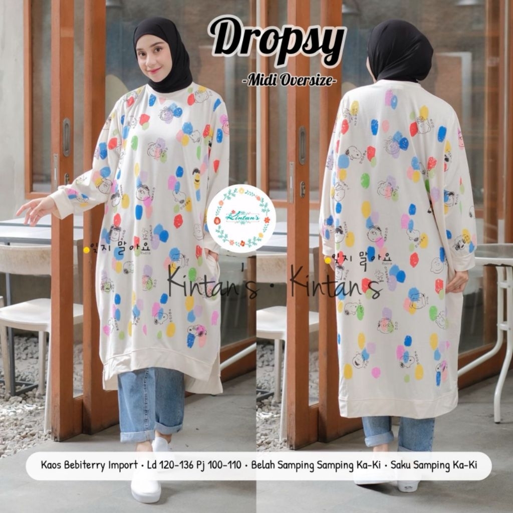 Dropsy Midi Oversize - Kaos Wanita Jumbo  - Kaos Oversize - Kaos Babyterry Import by Kintans