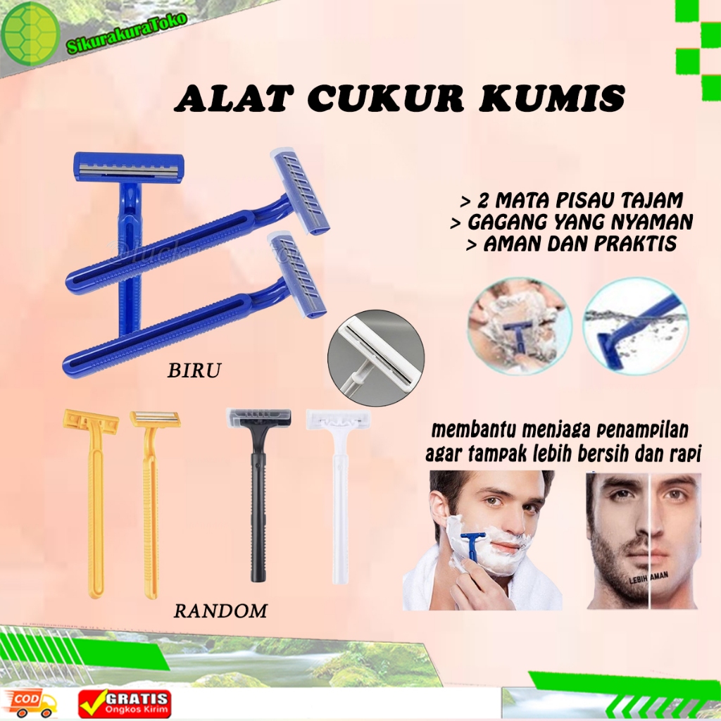 (skr)Alat Cukur Kumis Dan Jenggot Biru 2 Mata pisau / silet cukuran / alat kerik potong bulu kemalua