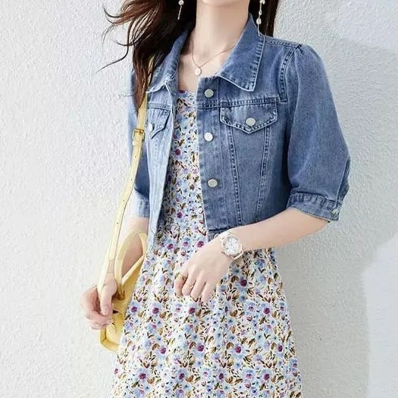 KODE C17C Jaket Jeans CropJaket Jeans Crop Wanita Lengan 34