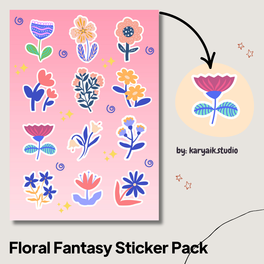 

Floral Fantasy Sticker Pack - Vinyl Aesthetic A6 | Stiker Planner, Laptop, Jurnal