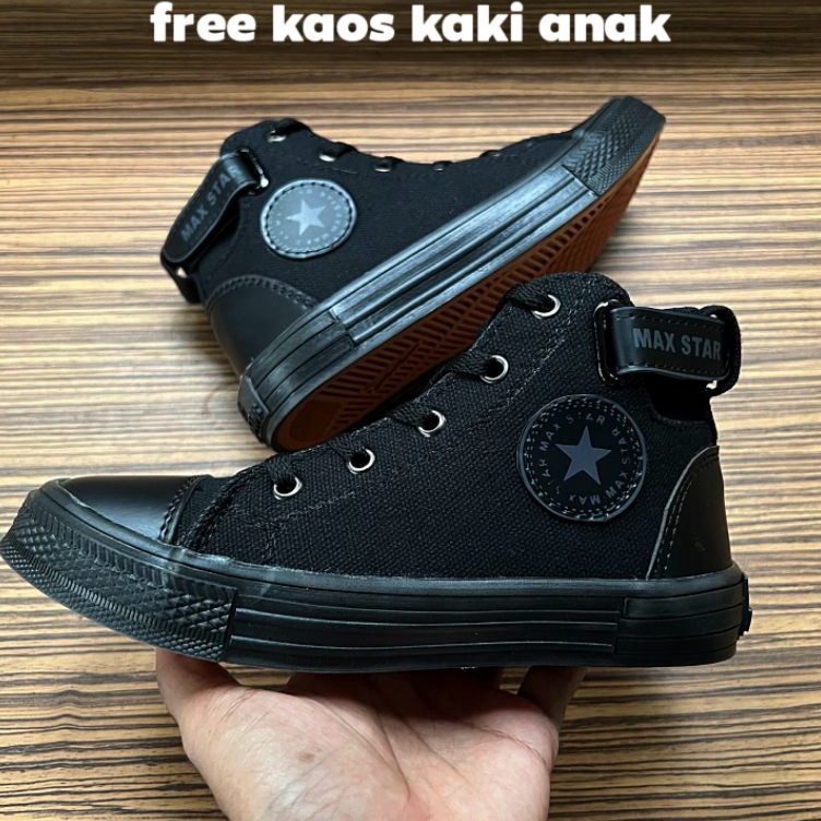 KODE D93N Sepatu Boots Anak Laki Laki Sekolah Full Hitam Size 3138 FREE KAOS KAKI