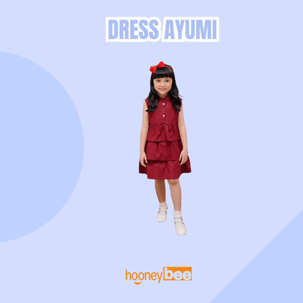 Dress Anak Ayumi Bahan Poplin Hooneybee Warna Maroon Size 1-5 Tahun