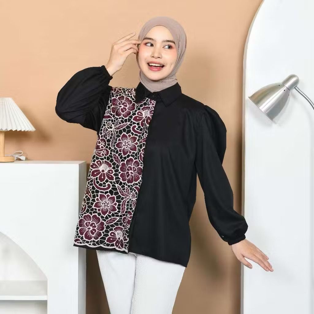 Kemeja Half Lace - Kemeja Kerja - Kemeja kekinian - Kemeja korea- Kemeja bordir - Kemeja bangkok - B