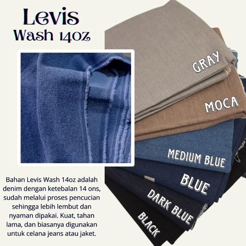 Kain Denim Washing  Harga1 Celana 125cm  Bahan Jeans 14oz  Bahan Levis Non Stretch  Kain Levis KODE 