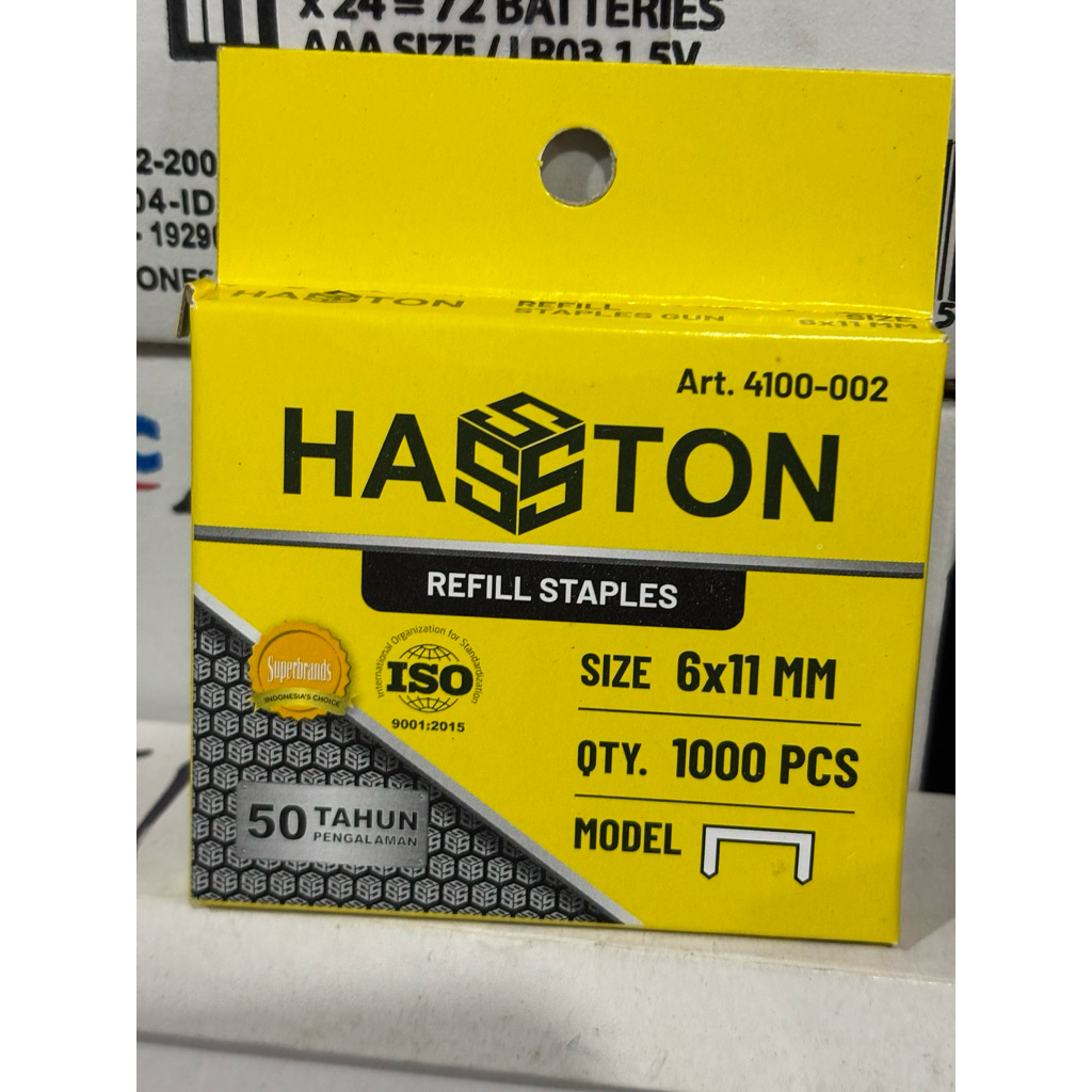 

REFILL STAPLES GUN HASSTON PROHEX 11mm x 6mm ISI HEKTER TEMBAK 11 x 6 mm ISI STAPLES GUN 11x6 mm