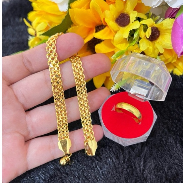 1 Set Gelang  Cincin Koin Emas 24K Anti Karat KODE U6M2