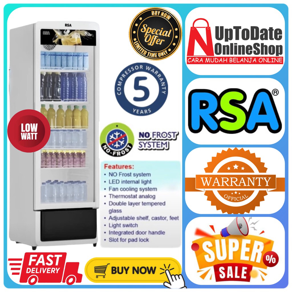RSA SHOWCASE RUBY280 RUBY-280 RUBY 280 NO FROST TECHNOLOGY 280L CHILLER RSA DISPLAY COOLER RSA FAST 