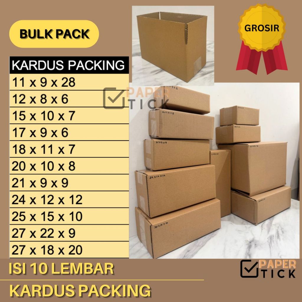

BULK PACK (ISI 10 LEMBAR) BOX KARDUS POLOS DUS PENGIRIMAN DUS PACKING 11x9x28 /12x8x6 /15x10x7 /17x9x6 / 18x11x7 / 20x10x8 / 21x9x9 / 24x12x12 / 25x15x10 / 27x22x9 / 27x18x20