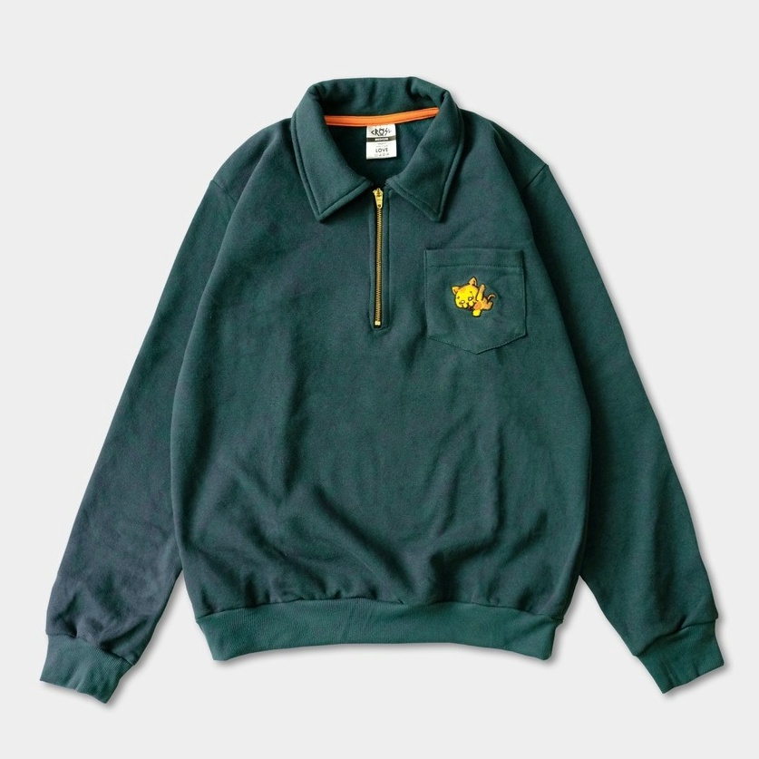 KODE R43L CRSL Chilo Polonian Sweatshirt  Green  Halfzip Crewneck Sweater  Outerwear Fleece Pria Wan