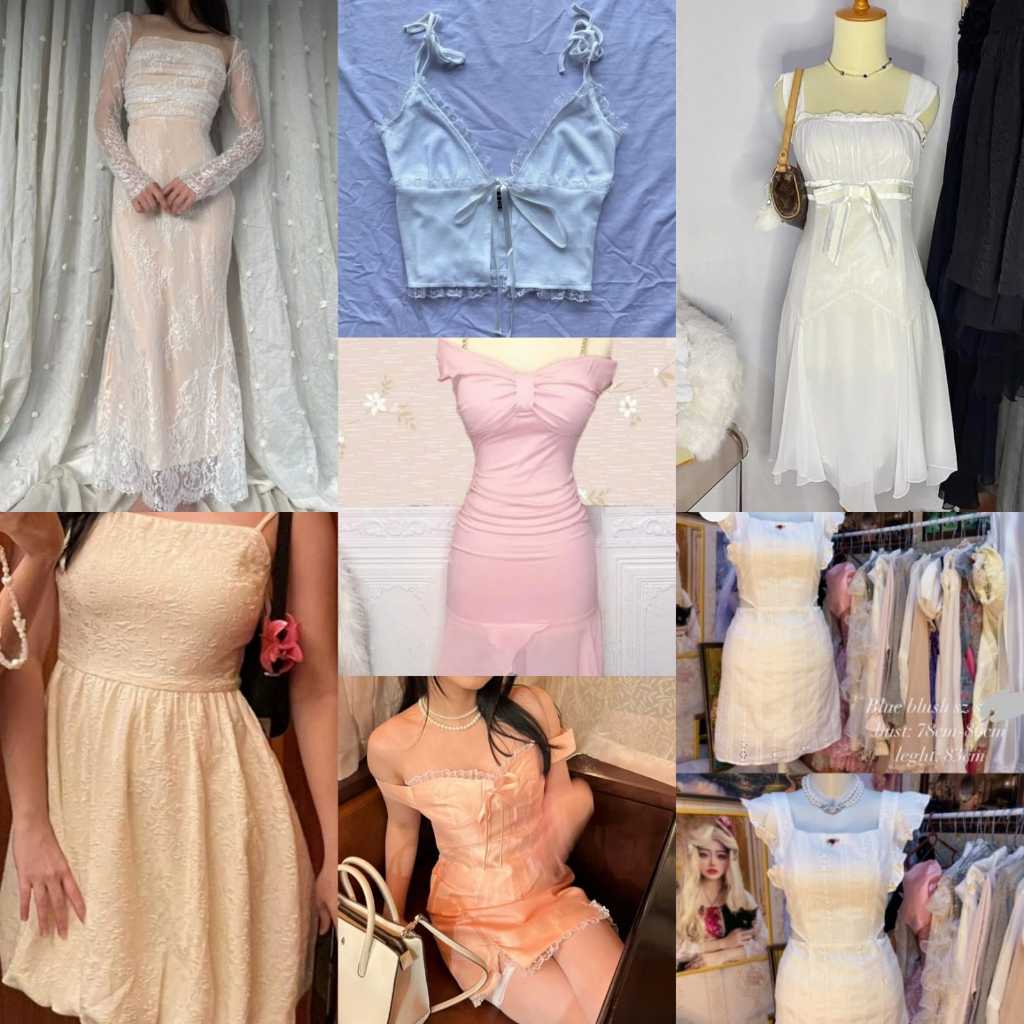 [PRELOVED] Coquette fairy core cottage core acubi elegant dress crop top skirt white pink