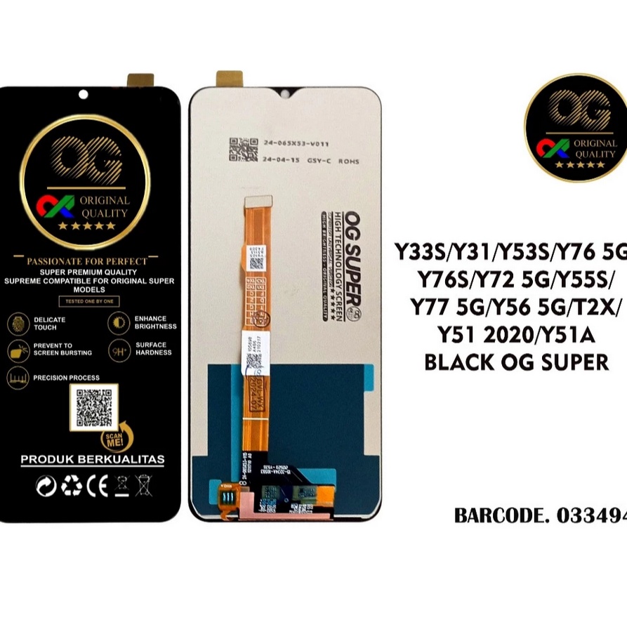 KODE R92S  OG SUPER  LCD VIVO Y51  Y31  Y31S  Y52S  Y53S  Y33S ORI SUPER BLACK